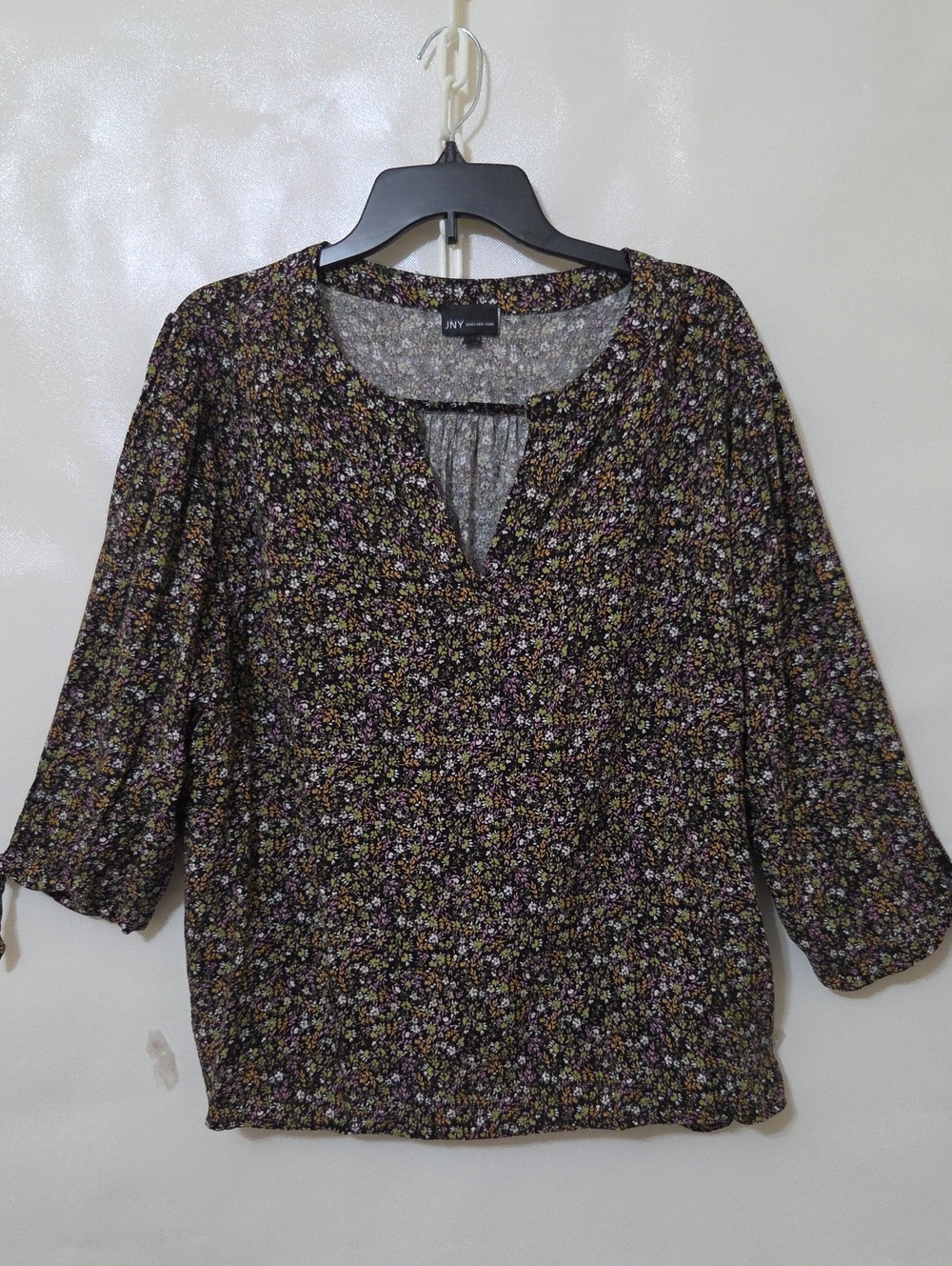 Jones New York Women's Black Floral Split-Neck 3/4 Sleeve Top - Size 3X
